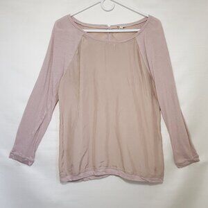 Soft Joie Pink Long Sleeve Natural Fabric Linen Silk Crewneck Top Size Small